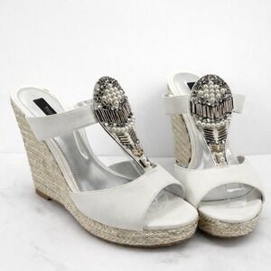 White‎ House Black Market Embellished Espadrille Wedge Sandals Women's 9